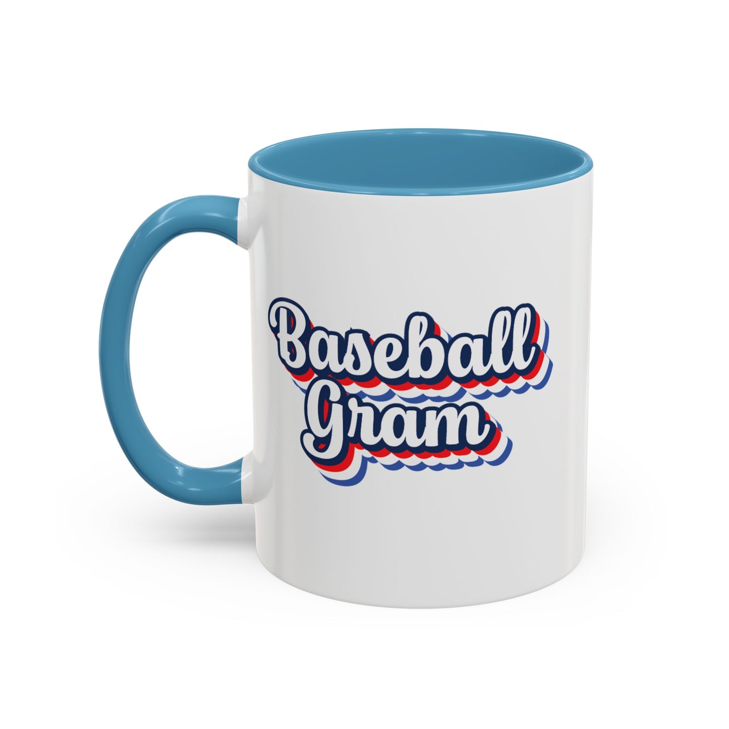 Baseball Gram Mug – Retro Script Design, Red or Blue Interior, 11oz & 15 oz Ceramic