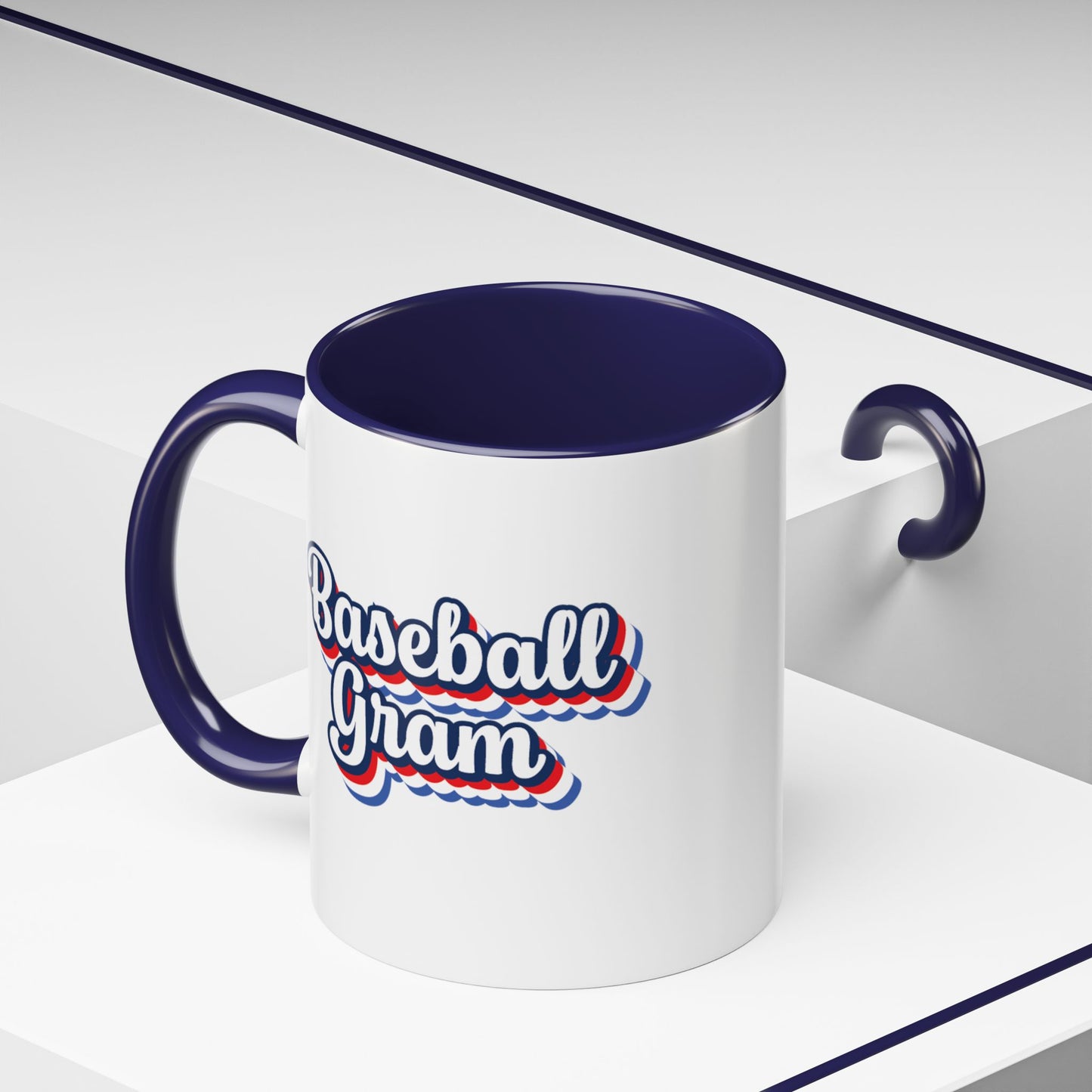 Baseball Gram Mug – Retro Script Design, Red or Blue Interior, 11oz & 15 oz Ceramic