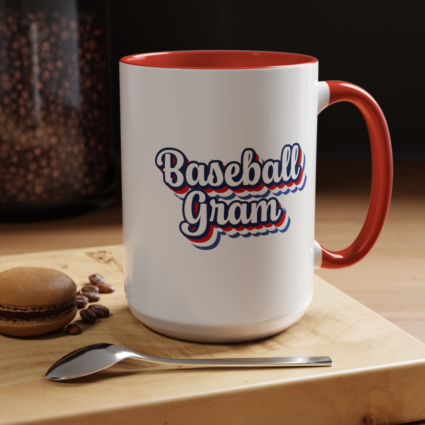 Baseball Gram Mug – Retro Script Design, Red or Blue Interior, 11oz & 15 oz Ceramic