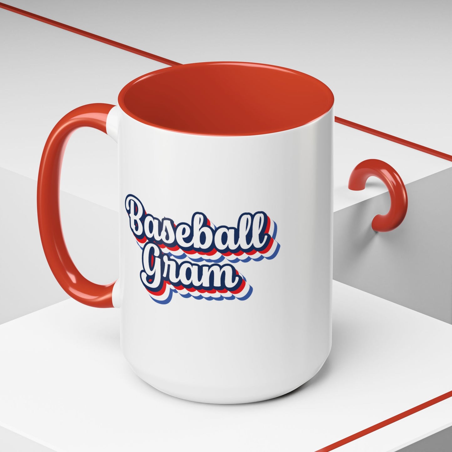 Baseball Gram Mug – Retro Script Design, Red or Blue Interior, 11oz & 15 oz Ceramic