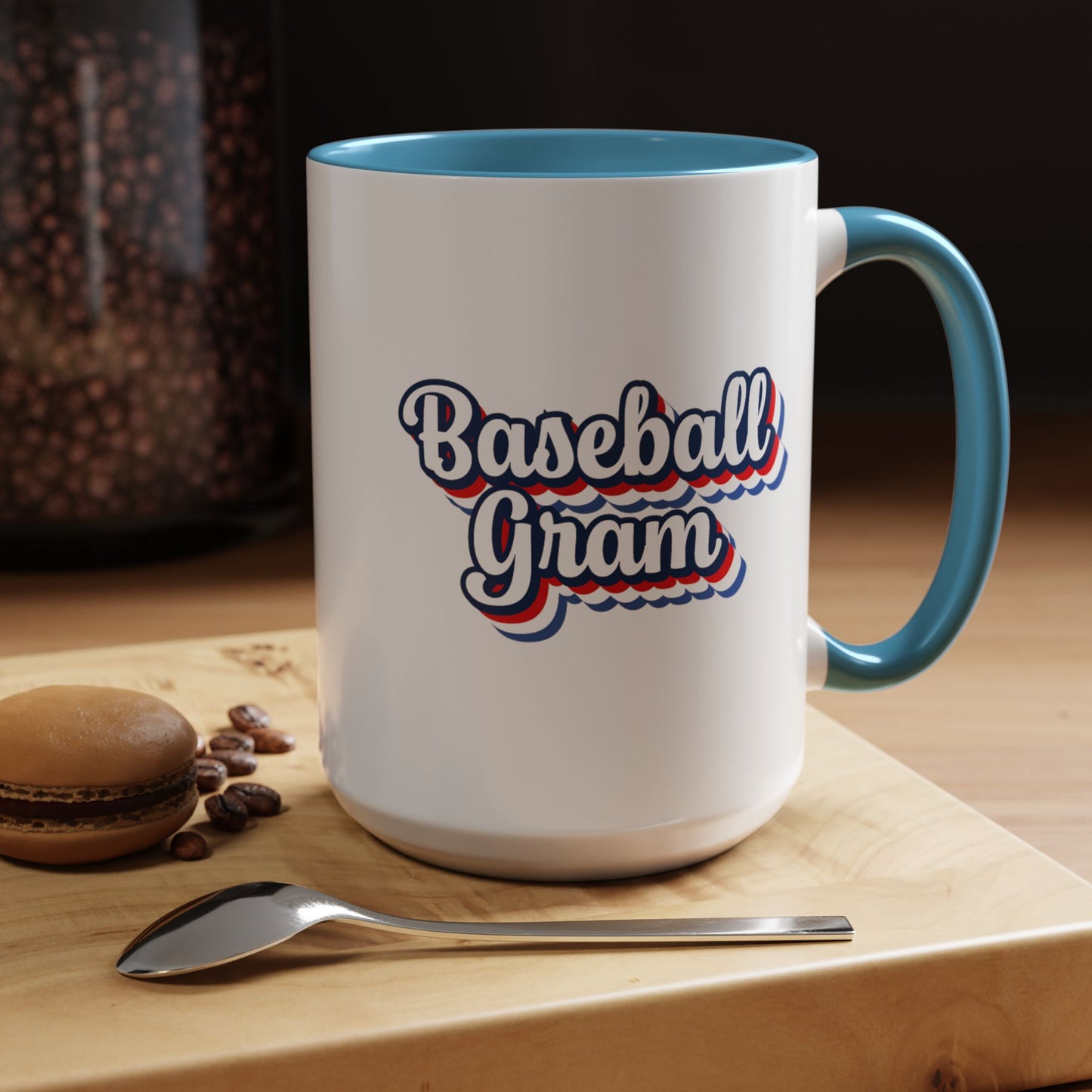 Baseball Gram Mug – Retro Script Design, Red or Blue Interior, 11oz & 15 oz Ceramic