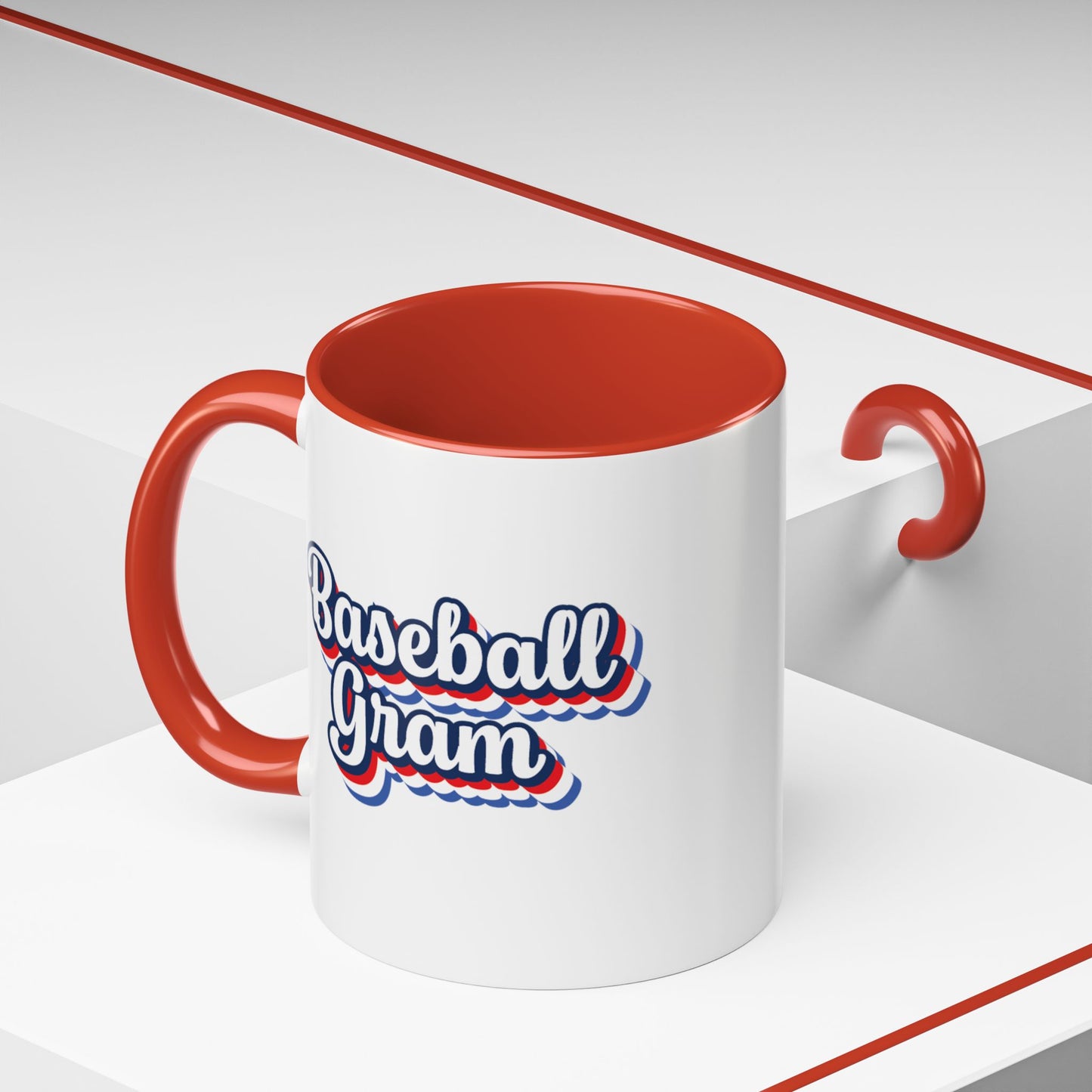 Baseball Gram Mug – Retro Script Design, Red or Blue Interior, 11oz & 15 oz Ceramic