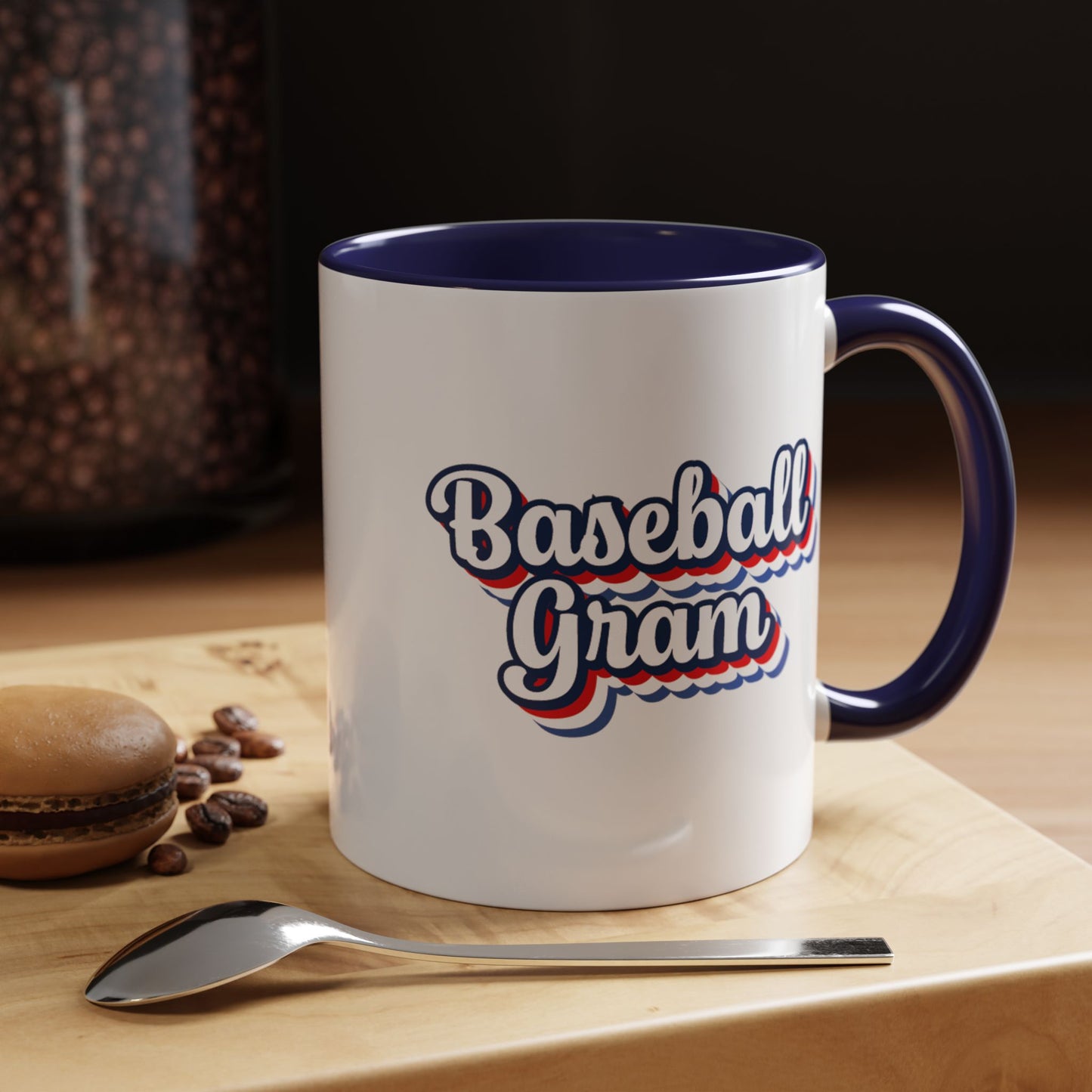 Baseball Gram Mug – Retro Script Design, Red or Blue Interior, 11oz & 15 oz Ceramic