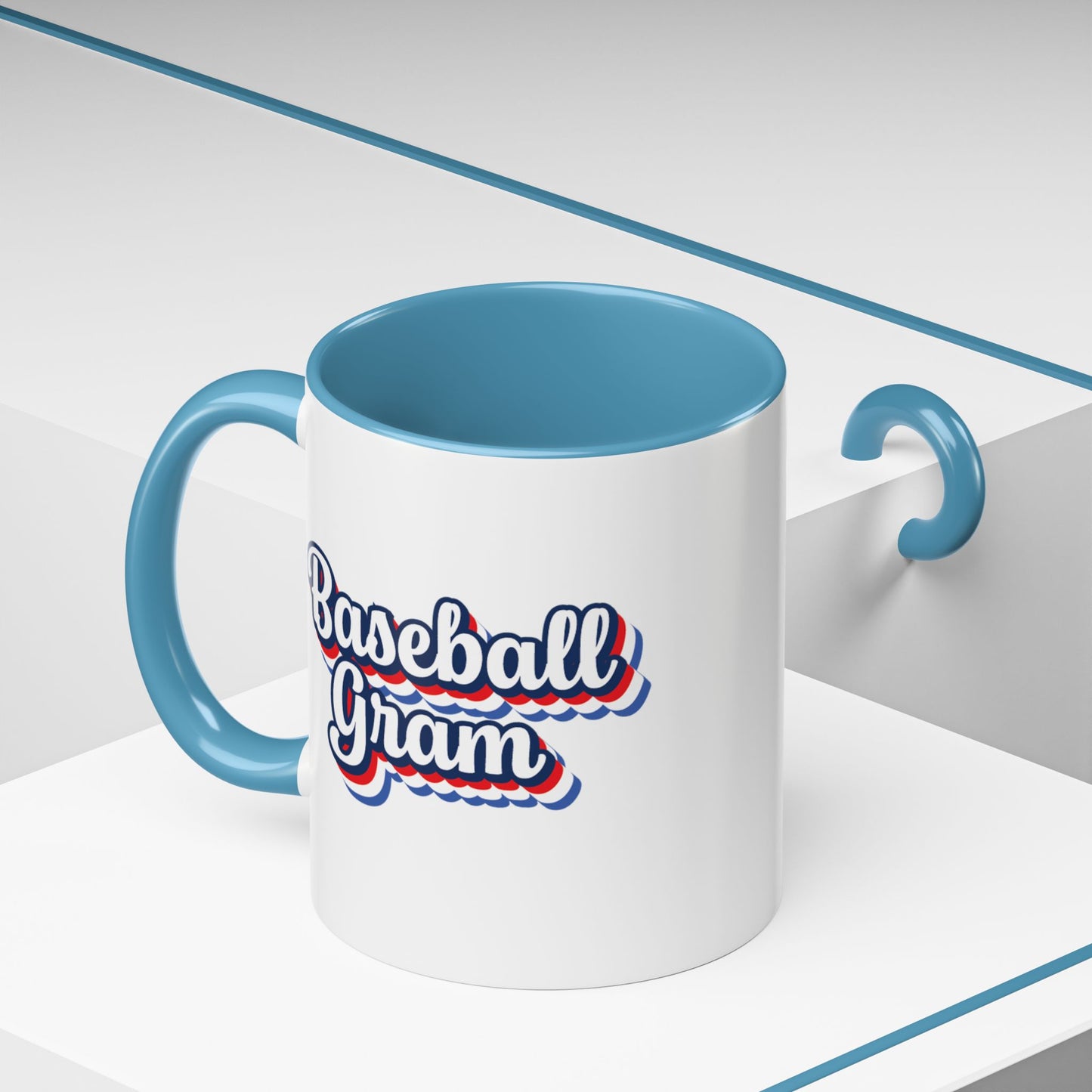 Baseball Gram Mug – Retro Script Design, Red or Blue Interior, 11oz & 15 oz Ceramic