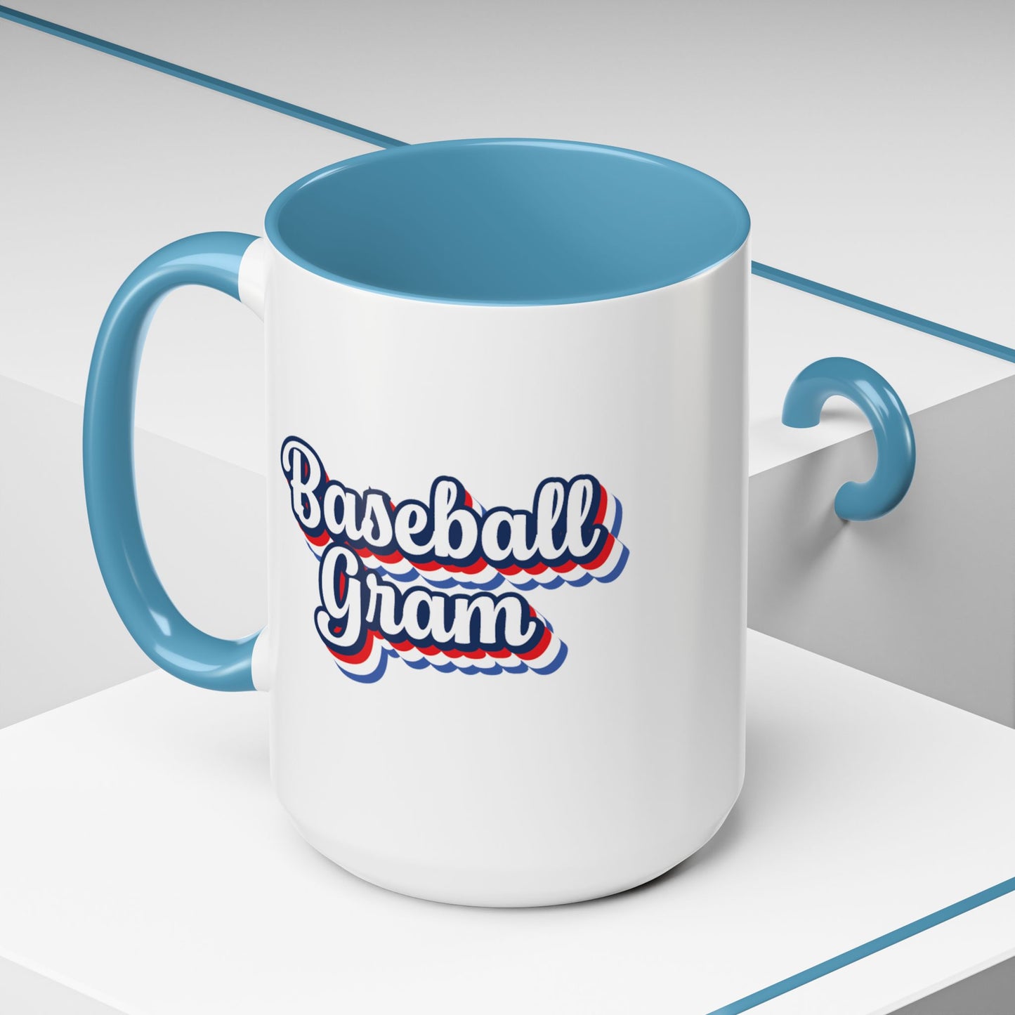 Baseball Gram Mug – Retro Script Design, Red or Blue Interior, 11oz & 15 oz Ceramic