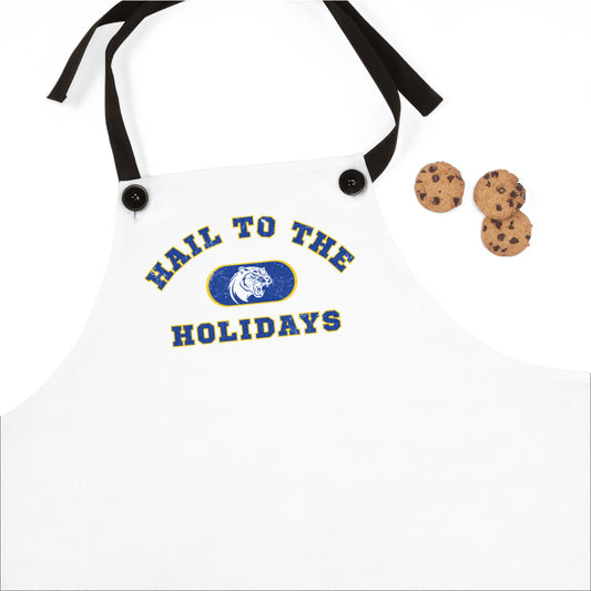 Hail to the Holidays Pitt Fan Apron – Festive Blue & Gold Holiday Cooking Gear
