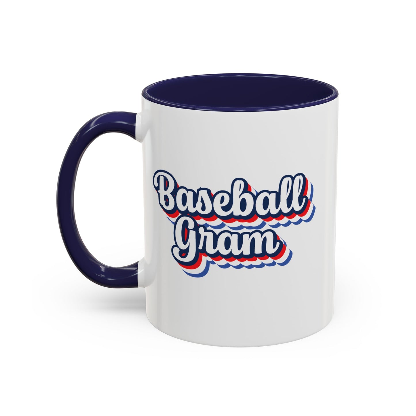 Baseball Gram Mug – Retro Script Design, Red or Blue Interior, 11oz & 15 oz Ceramic