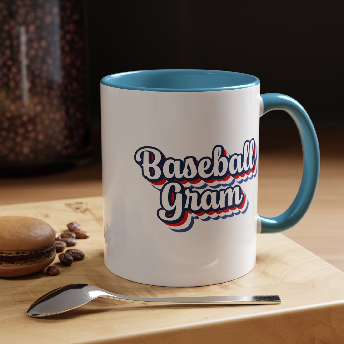 Baseball Gram Mug – Retro Script Design, Red or Blue Interior, 11oz & 15 oz Ceramic