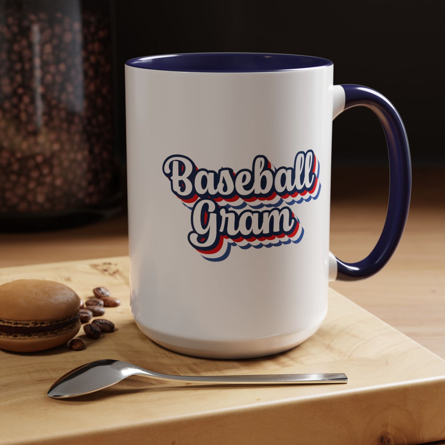 Baseball Gram Mug – Retro Script Design, Red or Blue Interior, 11oz & 15 oz Ceramic