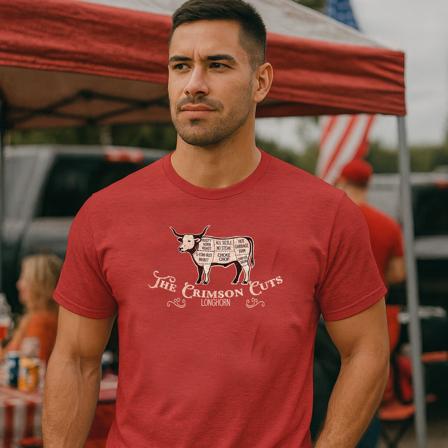 Vintage Inspired Oklahoma Crimson Cuts Butcher Illustration Tee