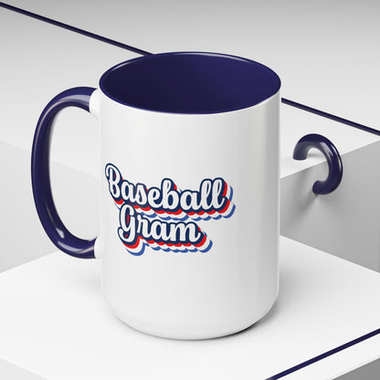 Baseball Gram Mug – Retro Script Design, Red or Blue Interior, 11oz & 15 oz Ceramic