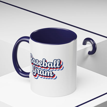 Baseball Gram Mug – Retro Script Design, Red or Blue Interior, 11oz & 15 oz Ceramic