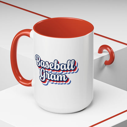 Baseball Gram Mug – Retro Script Design, Red or Blue Interior, 11oz & 15 oz Ceramic