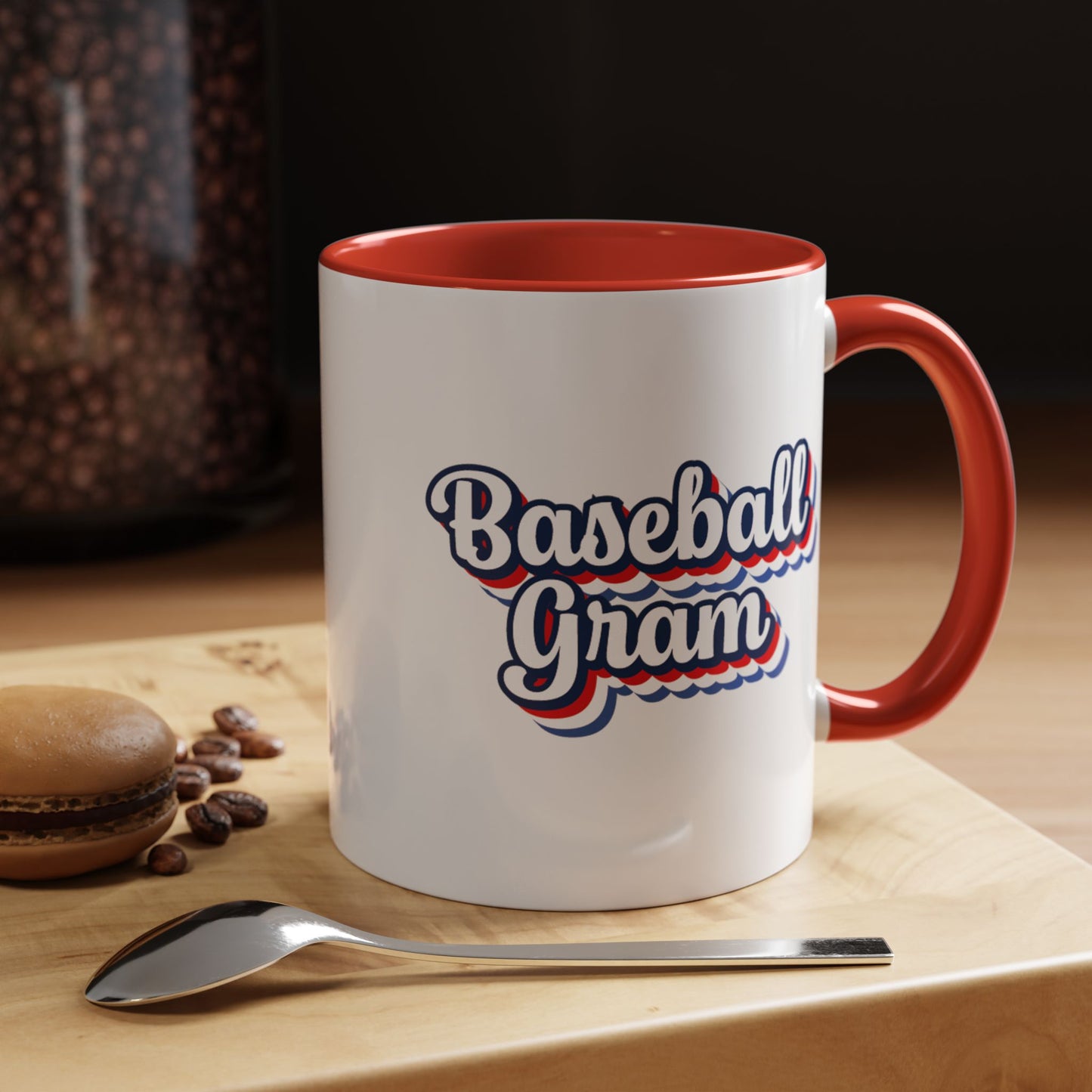 Baseball Gram Mug – Retro Script Design, Red or Blue Interior, 11oz & 15 oz Ceramic