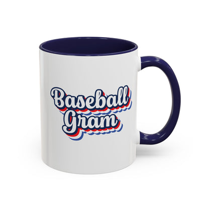 Baseball Gram Mug – Retro Script Design, Red or Blue Interior, 11oz & 15 oz Ceramic