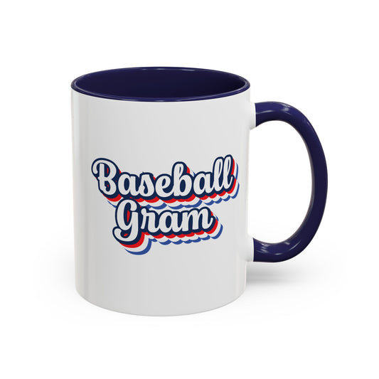Baseball Gram Mug – Retro Script Design, Red or Blue Interior, 11oz & 15 oz Ceramic