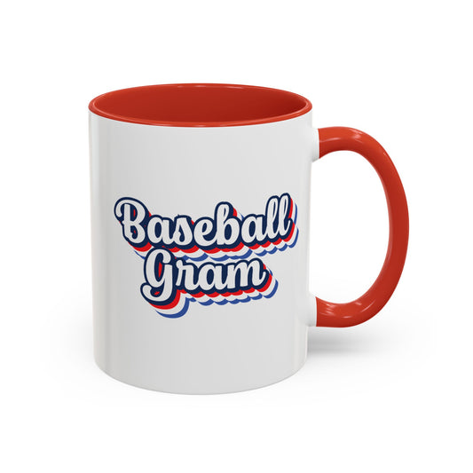 Baseball Gram Mug – Retro Script Design, Red or Blue Interior, 11oz & 15 oz Ceramic