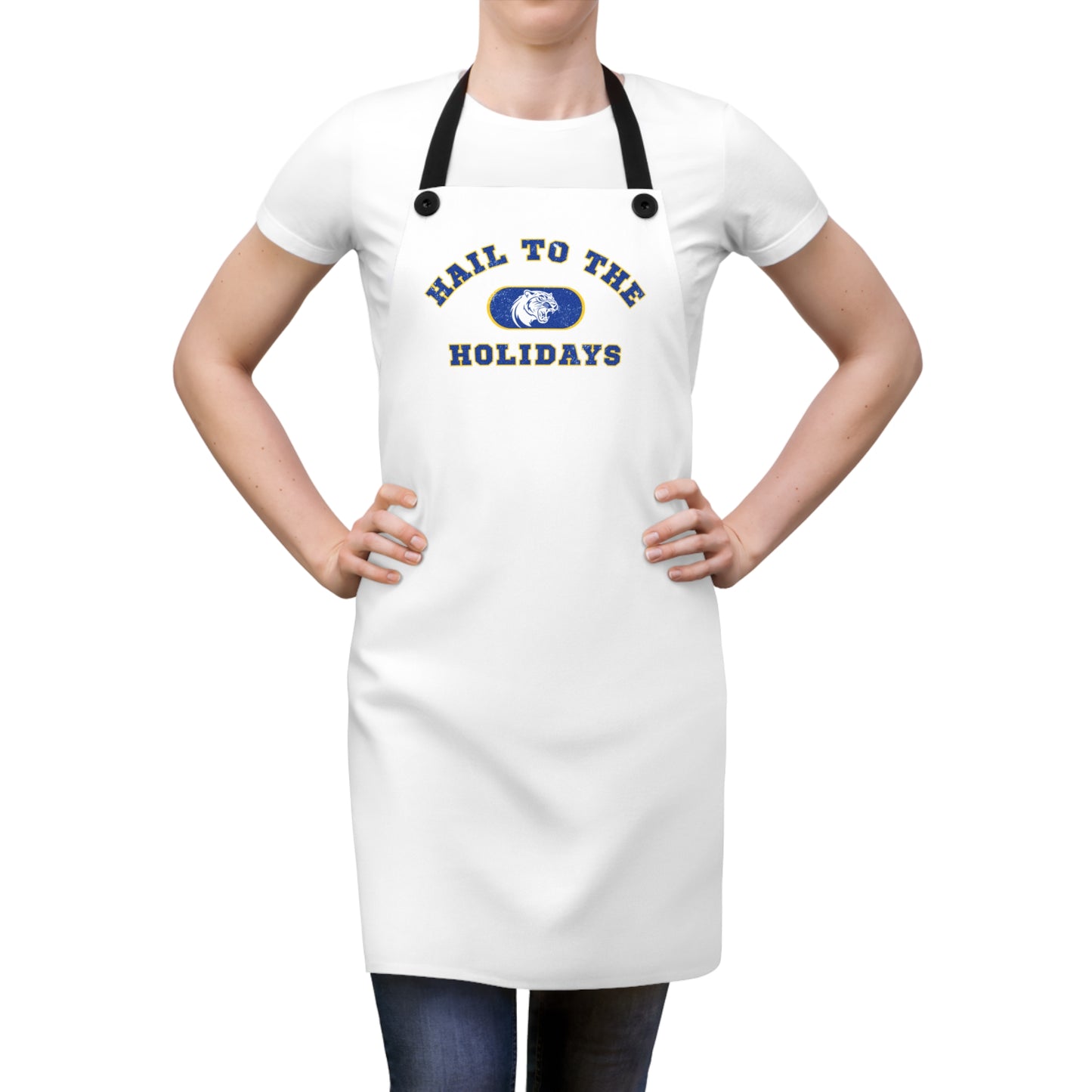 Hail to the Holidays Pitt Fan Apron – Festive Blue & Gold Holiday Cooking Gear