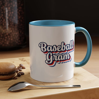 Baseball Gram Mug – Retro Script Design, Red or Blue Interior, 11oz & 15 oz Ceramic